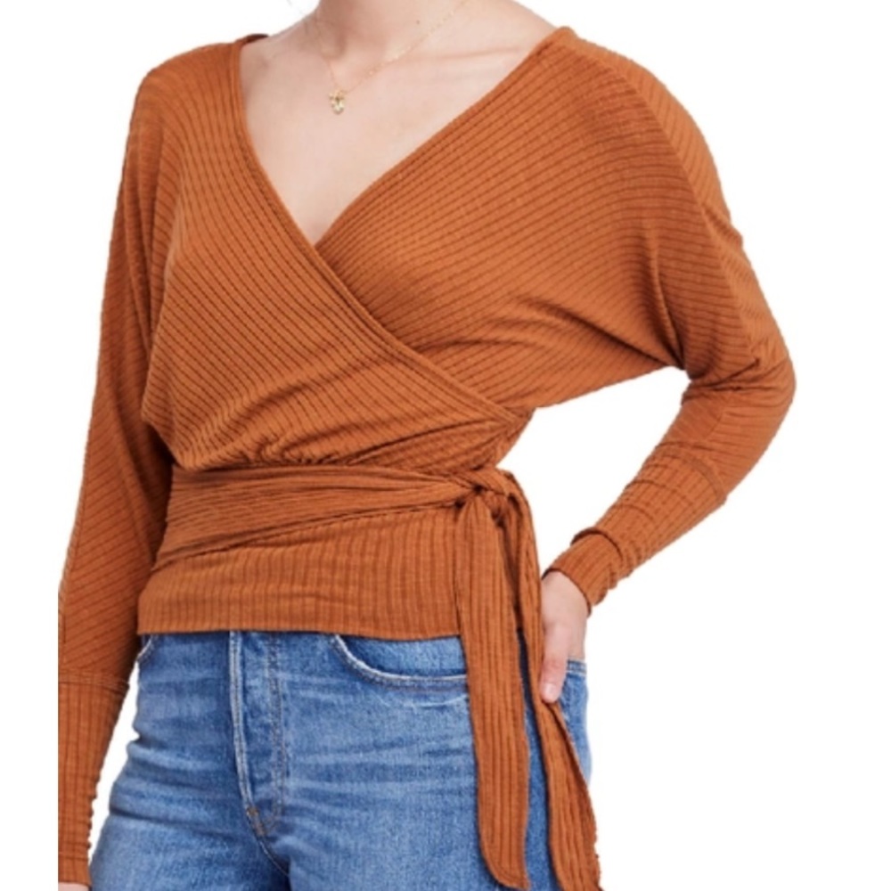 FREE PEOPLE East Coast wrap top in copper brown, S.
